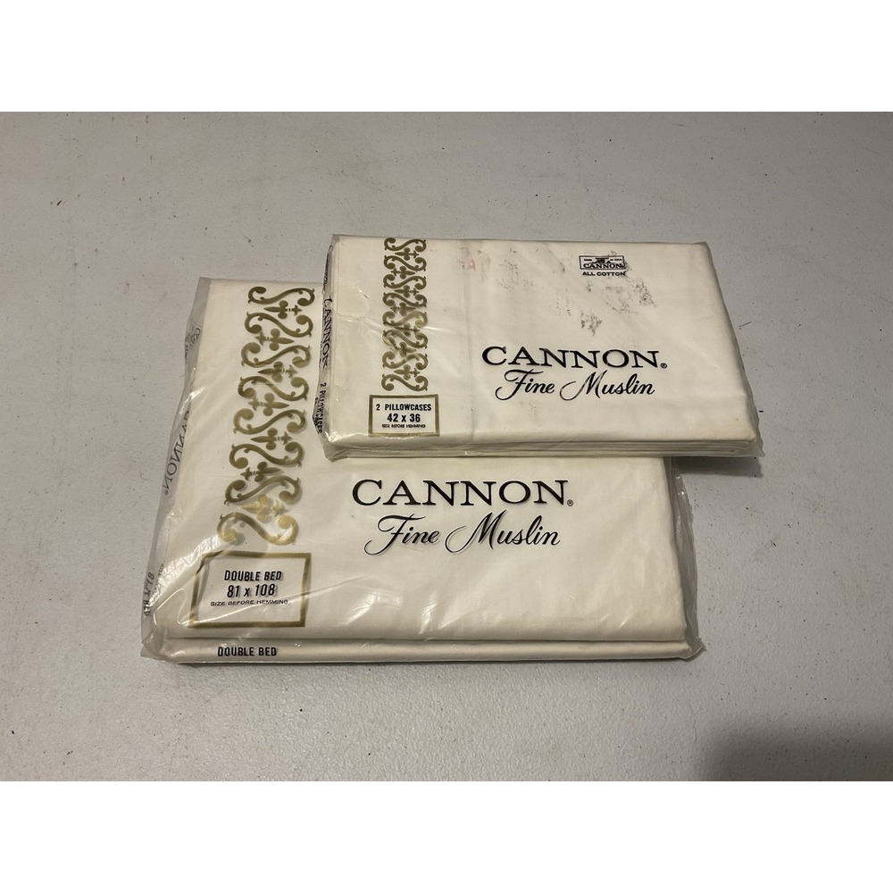 VTG Cannon Fine Muslin Full / Double‎ Flat Sheet & Pillow Cases Cotton NEW